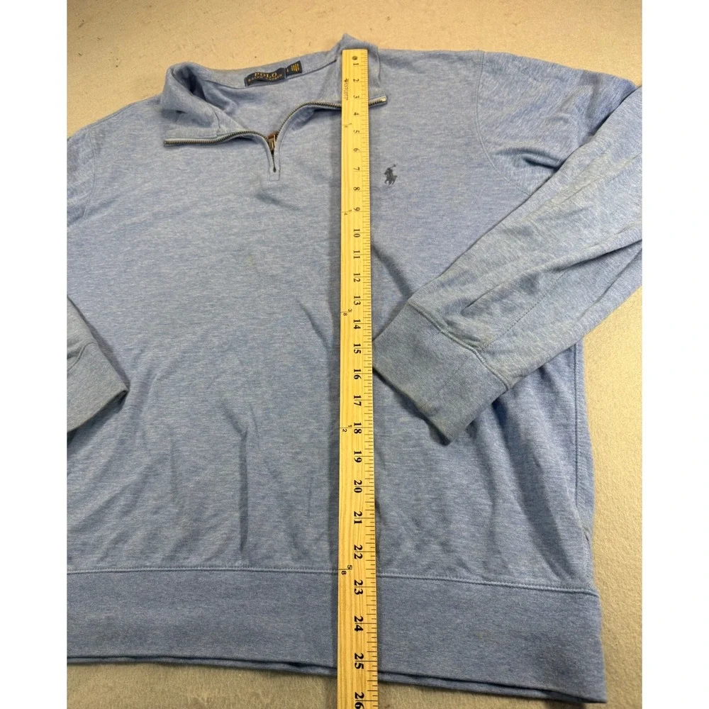 Polo Ralph Lauren Mens Large Blue Heathered Quarter Zip Pullover Sweater